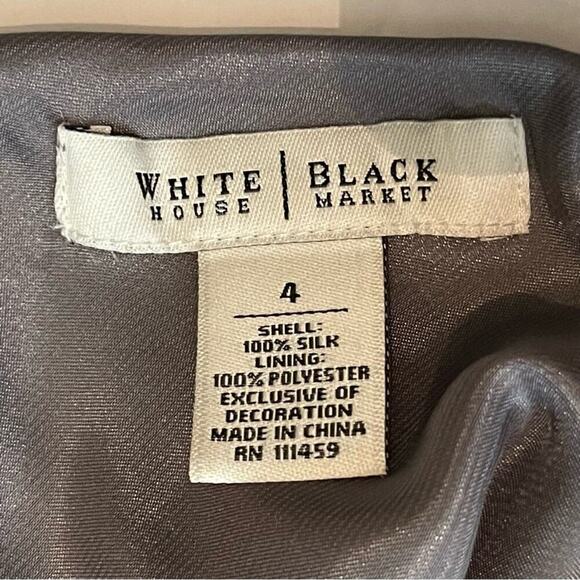 White House Black Market Gray Cream Paisley Pure Silk Beaded Skirt NWOT Size 4 - Picture 9 of 11